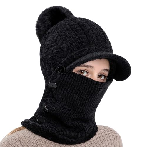 Gorro de Invierno, Gorro de Punto cálido Invierno, pasamontañas, mascarilla, Bufanda for el Cuello, Conjunto Gorra, máscara esquí Forro Polar(Black)