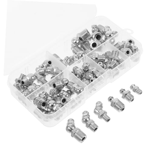 BUGUUYO 60 Piezas Lubricado Engrasador En Ángulo Kit De Boquilla De Grasa Tapas De Engrase Reparación De Accesorios De Grasa Grasera Hidraulica Tapas De Grasa Acero Inoxidable Silver