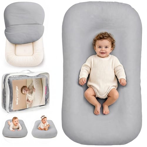 Infant Support Cushion - Soft Cotton Baby Support Cushion for 0-24 Months Portable Tummy Time Mat for Home and Travel Supervised Play Cushion Baby Registry Gift (Includes Removable StoneCover)
