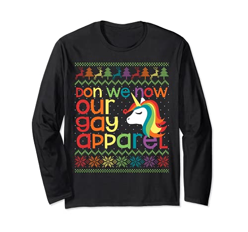 Vêtements Gay Christmas Licorne arc-en-ciel Don We Now Our Gay Apparel Manche Longue