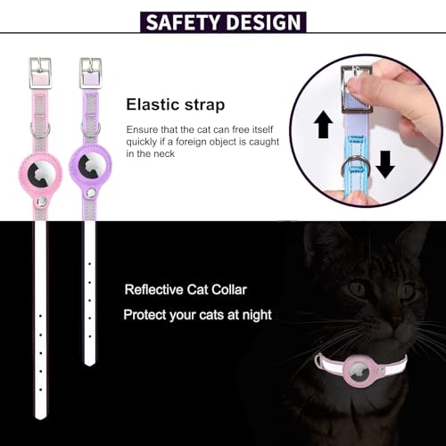 MouyouGlow Airtag Cat Collar,Leather Cat Airtag Collar with AirTag Holder Compatible with Apple Airtag,Breakaway Reflective Collar for Kitten Puppy (XS) Pink - Image 4