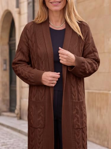 Image of Womens Long Sleeve Cardigan Sweaters Oversized Open Front Maxi Coat | Trendy Casual,Lapel,Knitted Coatigan,Soft Warm,Overcoat Pocket,2026 Fall Winter,Work Office,Going Out