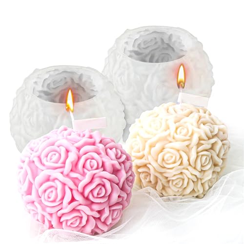 Ezydka Candle Moulds 2pcs Candle Moulds for Candle Making Rose Ball Silicone Candle Mould Epoxy Resin Mould for DIY Crafts Home Decoration