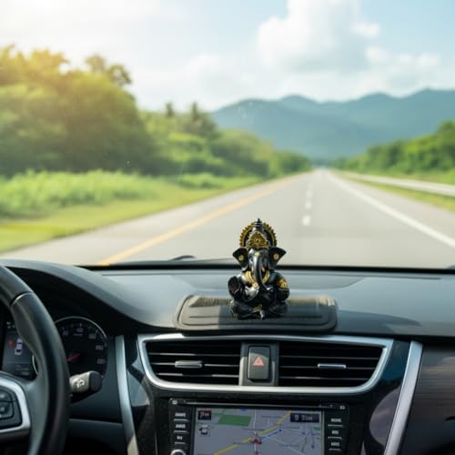 Image of VAMA Ganesh Idol for Car Dashboard Siddh at Chintamani Ganesha Temple, Ujjain | Lord Ganesha Idol for Car | Ganesh Murti | Ganpati Idol for Home Decor, Office Desk, Mandir and Gift 3.5 Inches (Yellow)