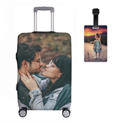 Custom Luggage Cover, Personalized Luggage Cover Design Your Name Photo Text Logo, Customized Travel Suitcase Protector Cover Gifts for Men Women Kids Team, Washable, Double-Sided Printing