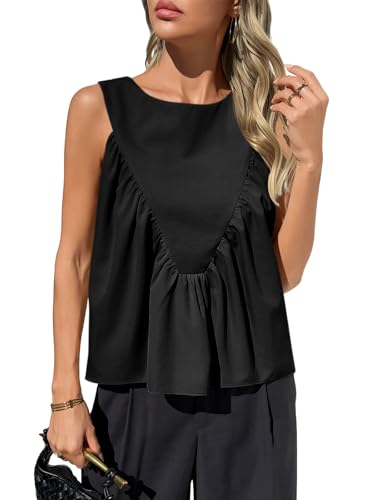 Cicy Bell Womens Peplum Babydoll Tank Tops Summer Sleeveless Loose T Shirts Casual Shirred Flowy Tops