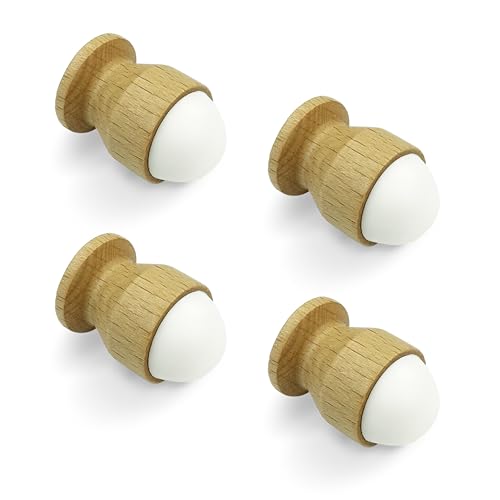 HASWARE Arrêts de porte en hêtre avec vis – Lot de 4, amortissent les chocs, réduisent le bruit, protègent meubles et murs (Cylindrique moyen)