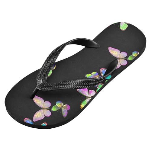 Burbuja Butterflies on Black Flip Flops for Women Men, Soft Thong Sandals Rubber Slippers for Pool Beach Essentials2