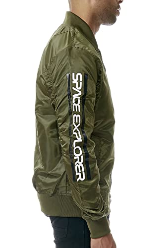 Bleecker And Mercer Lightweight Spring Fall Nasa Flight Bomber Jacket (J1135- Olive Nasa Bomber, L) #TOP4