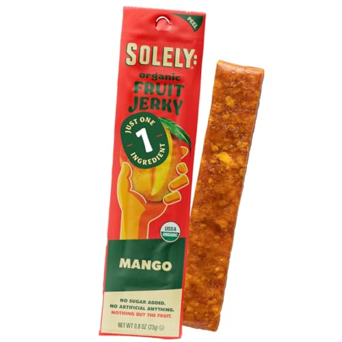 Image of SOLELY - Organic Mango Fruit Jerky - 1 Individually Wrapped Fruit Strip - Fruit Leather Made from Dried Fruit - Healthy Snacks for Adults & Kids - Non GMO, Vegan Snacks, Shelf Stable - 0.8oz (23g)