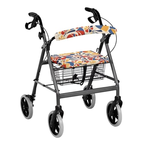 Estailounic Abstract Print Rollator Cover Set - Stretch Seat & Backrest Covers with Non-Slip Grip, Universal Fit for Most 4-Wheel Walkers, Elderly Mobility Aid Accessories