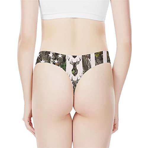 Coloranimal Deer Hunting Camo Usa Flag Graphic Women's G-Strings & Thongs Seamless Underwear No Show Lady's Panties #TOP2