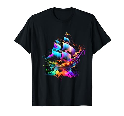 Pirate Pirate Ship Colorful Neon Ocean Sail Pirate Ship T-Shirt