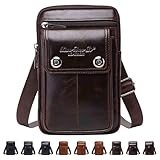 TAKEYメンズ ウエストバッグ ベルトポーチ ミニショルダーバッグ レザー スマホバッグ 本革 肩掛け 軽量 7.0インチの携帯に対応 カラビナ付き コンパクト 旅行 通勤 ちょっと出掛ける用 (スタイル2,コーヒー色)