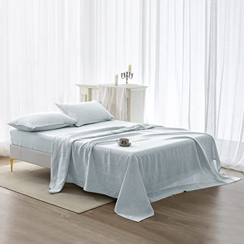 Everly Hemp Queen Size Sheets Set, 90X102Inch(1 Flat Sheet, 1 Fitted Sheet, 2 Pillowcases) Premium Deep Pocket Bed Sheet Set,Easy-Fit Breathable Cooling Fade Resistant Sheet Sets-Queen,Light Blue #TOP1