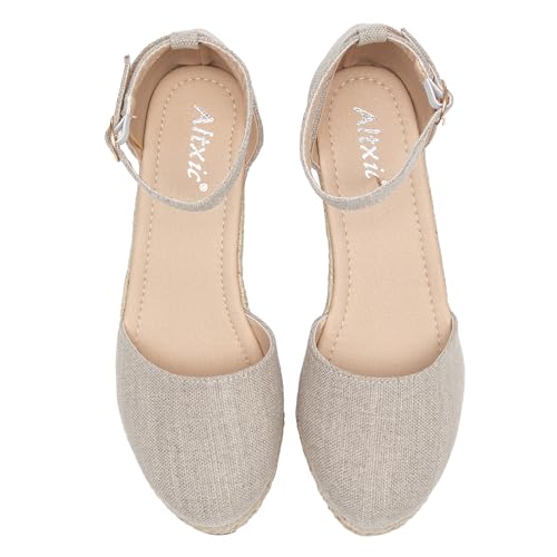 Image of Altxic Women's Closed Toe Canvas Ankle Strap Espadrilles Wedge Sandals