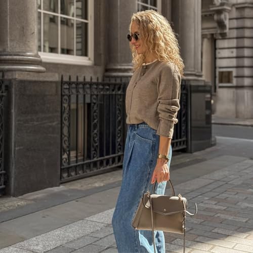 Image of GOELIA Pure Cashmere Wool Cardigans Womens Sweaters Trendy Long Sleeve Button Down Cozy Loose Fit Knit Going Out Tops