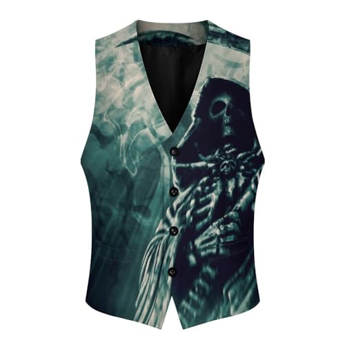 Grim Reaper Men's Suit Vest Slim Fit V-Ncek Waistcoat Business Casual Vest4