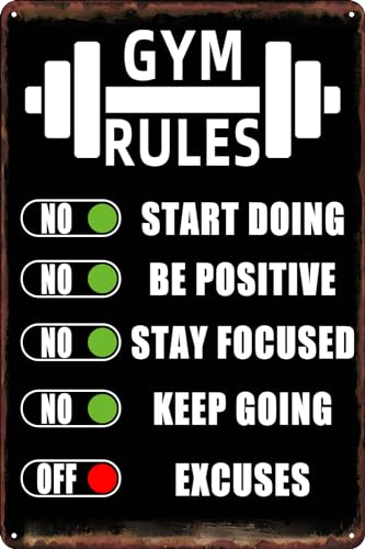 Gym Rules Signs - Exercise Poster - Gym Room Metal Tin Sign for Men's Cave Interior Home Art Wall Decor 8x12 Inches