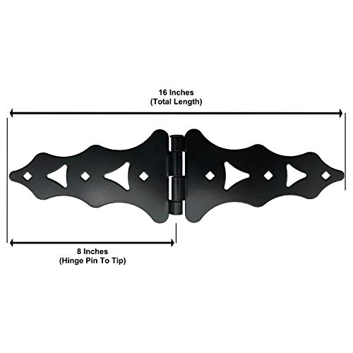 Wood Gate Hinges (Traditional), Latch - Wood Fence Single Gate Kit, 8" Strap Gate Hinges, Gate Latch Opens From Both Sides - Wood Gate Hardware Black #TOP1