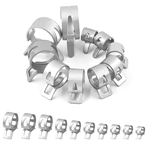 Swpeet 30Pcs 9Mm Dacromet Silver Spring Band Hose Clamps Inner Dia Fit 9.5-10.2Mm Od Hose Fuel Line Silicone Tube Clips, Silicone Vacuum Hose Action Pipe Clamp Low Pressure Air Clip Clamp #TOP18