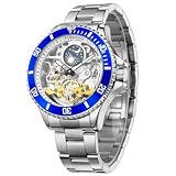 DAXIAOYU Luxury Tourbillon Moon Phase Men's Automatic Mechanical Skeleton Watch (Blue)