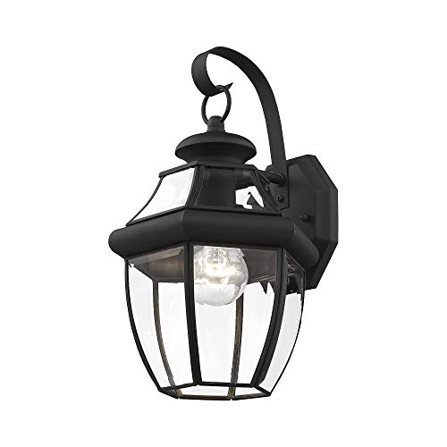 Livex Lighting 2151-04 Monterey 1 Light Outdoor Black Finish Solid Brass Wall Lantern With Clear Beveled Glass, 13" X 8.5" X 8.25" #TOP2