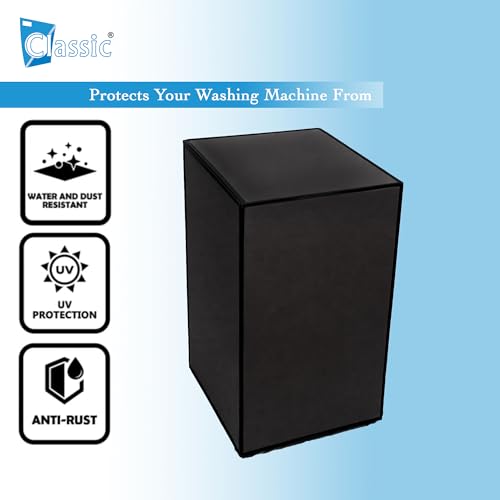 Image of Classic Top Load Washing Machine Cover Suitable For Whirlpool 360 / Stain Wash Back Panel 6 Kg, 6.5 Kg, 7 Kg, 7.5 Kg, Waterproof & Dustproof (58cmsX58cmsX97cms, Black)