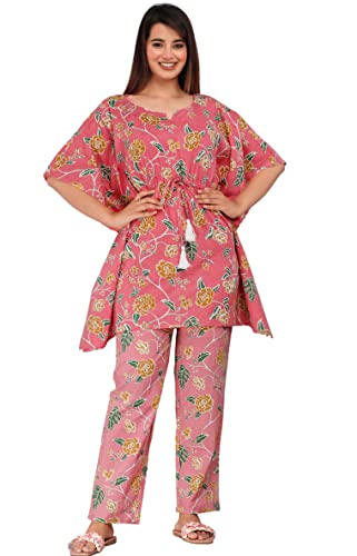 Image of Women's Cotton Printed Kaftan and Pyjama Set|Night Suit Set for Women & Girls | Women's Kaftan Night Suit Set
