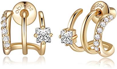 Obidos 14K Gold Plated Triple Huggie Illusion Stud Earrings | Gold Hoop Earrings for Women (Triple Huggie Stud Earring A)