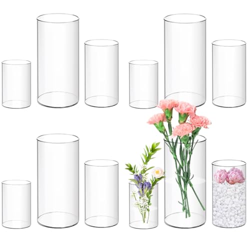 12 Pcs Acrylic Cylinder Vases 4,6,8 Inch Tall Clear Acrylic