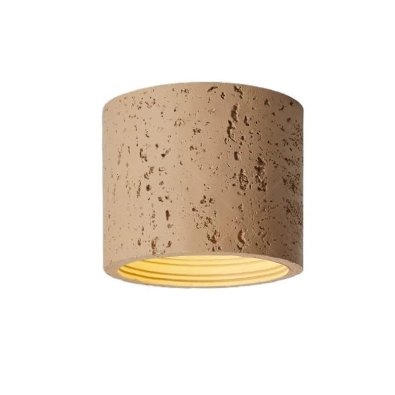 Plafonnier encastré cylindre en travertin jaune de 14 cm pour l'éclairage de couloir et d'entrée