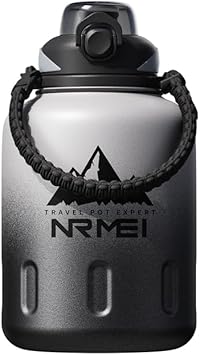 Insulated Stainless Steel Water Bottle - 64 oz Thermosteel Waterbottle, Half Gallon Metal Water Jug, Wide Mouth Flask with Straw Handle, Flip Lid Bottle Leak Proof Non-BPA, Sport Water Bottle Gradient