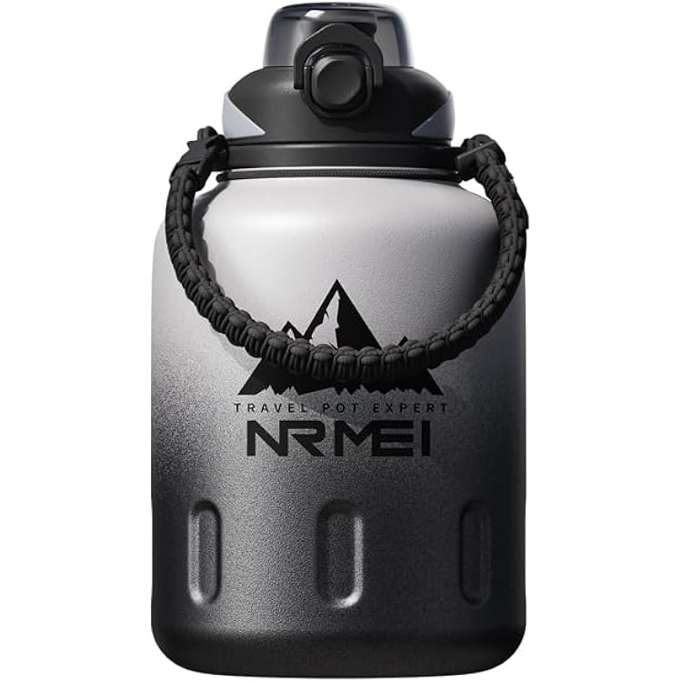 Insulated Stainless Steel Water Bottle - 64 oz Thermosteel Waterbottle, Half Gallon Metal Water Jug, Wide Mouth Flask with Straw Handle, Flip Lid Bottle Leak Proof Non-BPA, Sport Water Bottle Gradient