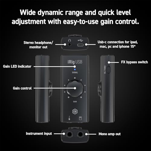 Image of IK Multimedia iRig USB Guitar Audio Interface - 24-bit 48 kHz Music Recording Studio Equipment Include USB C Cable For iPad, Mac And PC, Guitar Accessories, Recording Device