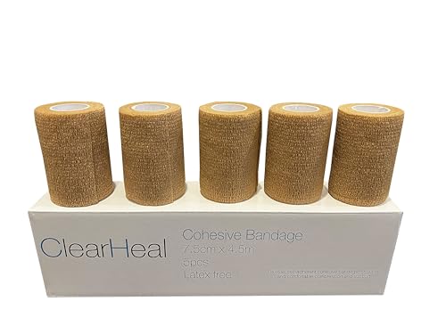 ClearHeal Cohesive Bandages, Beige, Pack of 5 (7.5cm x 4.5m Latex Free)