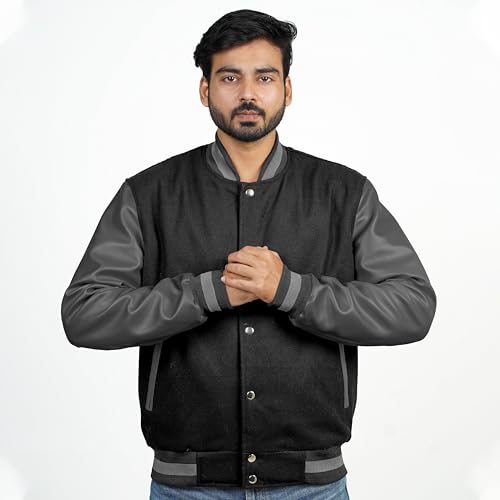 Image of Men's Fashion Varsity Jacket Causal Slim Fit Wool Letterman Baseball Bomber Jackets