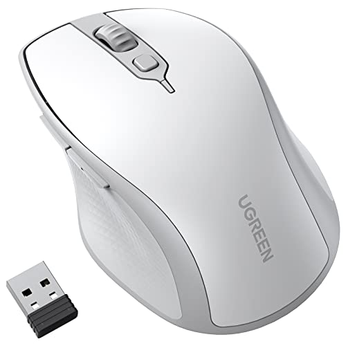 UGREEN Bluetooth Maus Kabellos (BT 5.0 + 2.4G), 4000 DPI, 18 Monate Akkulaufzeit, Ergonomisch für Computer, Laptop, Tablet, Handy - Kompatibel Mit Windows, MacOS, Android, iOS, Linux (Weiß)