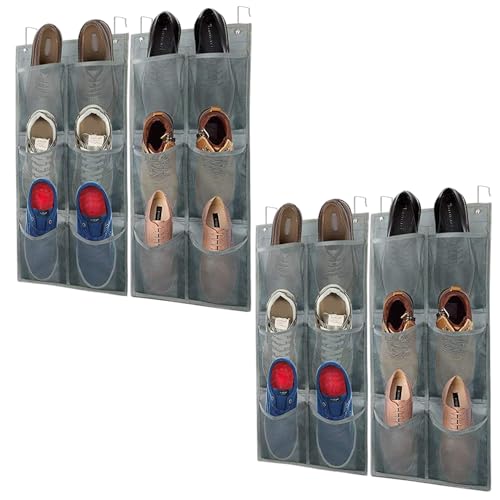 Imagen de QUMENEY Organizador de zapatos con gancho para colgar organizador de almacenamiento plegable para colgar bolsillos de tela grandes y profundos zapatero para armario y puerta estrecha organizador