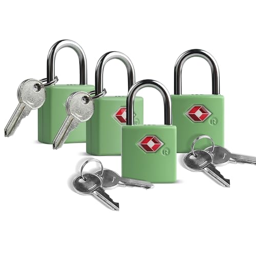 UP Security TSA Locks for Luggage, Luggage Locks TSA Approved 4 Pack for International Travel Essentials, Small Padlock with Key, Mini Padlock for Bag, Suitcase, Backpack, Purse Zipper, Case, Drawer