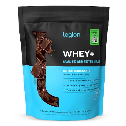 LEGION Whey+ Protein Whey Isolate from Grass Fed Cows (Chocolate, 15 Servings) - Whey Protein Isolate Powder, Low Calorie, Non-GMO, Sugar Free, Lactose and Gluten Free, All Natural Protein Powder