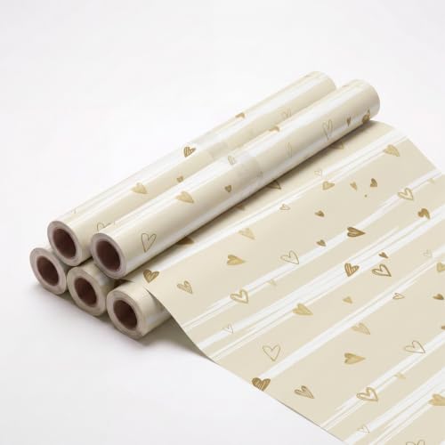 Image of Perttykrafts Golden Heart Gift Wrapping Paper | Pack of 5 | 70x50x0.2 cm | Large Size | Reusable & Eco-Friendly Paper Bags for Gifting, Parties, Return Gifts, Shopping and Special Occasions
