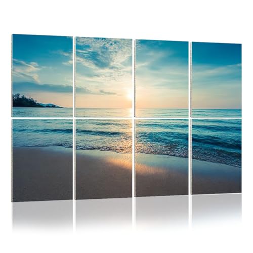 8 paneles acústicos artísticos con diseño de silueta hermosa de atardecer en mar tropical, paneles decorativos absorbentes de sonido de 48"x32", reducción de ruido para oficina miniatura 1
