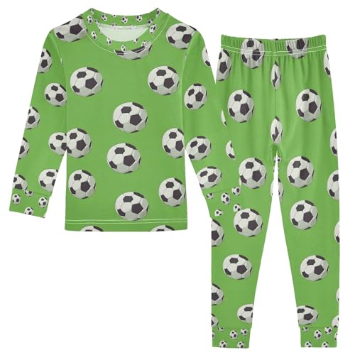 senya Green Background Football A Pajamas Set Long Sleeve Soft Cotton Sleepwear 2 Piece