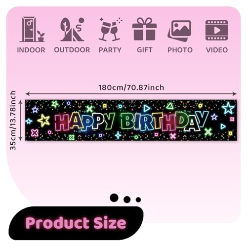 OyeeWen Happy Birthday Tischdecke, Geburtstag Tischläufer Deko, aus Dickem Oxford Stoff, Geburtstagsdeko, Wiederverwendbare Tisch & Party Dekoration für Drinnen & Draußen (Schwarz Neon)