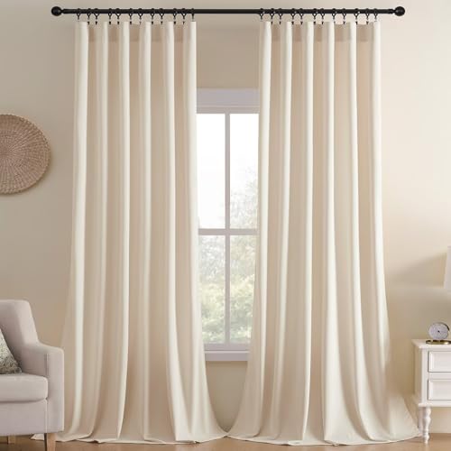 Joydeco Velvet Curtains White Blackout Curtains Thermal Insulated 84 inches Long Window Curtains Super Soft Room Darkening Drapes for Bedroom Living Room Elegant Rod Pocket 2 Panels Cream White