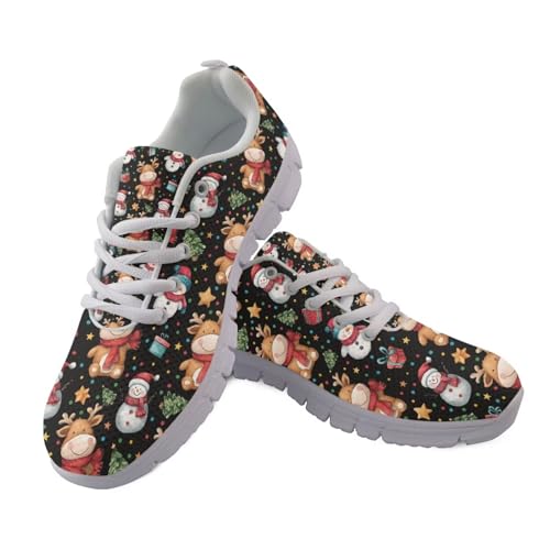Jeiento Christmas Snowman Reindeer Shoes for Women Men Halloween Theme Sneakers Holiday Party Footwear Mesh Lace-Up Walking Shoes Sport Footwear for Running,Jogging,Hiking,US 7