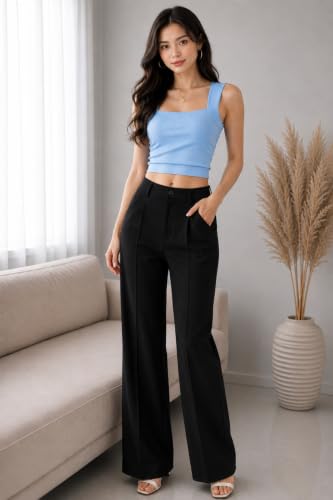Image of ADBUCKS Women's Ribbed Square Neck Tank Top - Double Layered Ruched Vest, Slim Fit Stretch Fabric Sleeveless Top Without Chest Pad