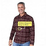 Joe & Bella Magnetic Button Flannel Shirt, Adaptive Clothing for Men - Magnetic Closure Dress Shirts - Long-Sleeve, Relaxed Fit, Hidden Magnets, Easy One-Hand Dressing, Stretch Cuffs, Red - Medium