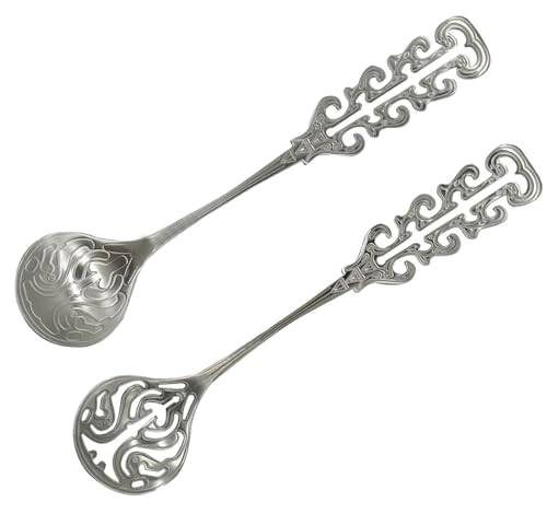 Pinenjoy 2Pcs Vintage Coffee Stirrer Spoon 18/10(304) Stainless Steel Slotted Sugar Spoon Retro Royal Hollow Out Handle Teaspoon For Dessert Ice Cream Stirring Soup Milk cover